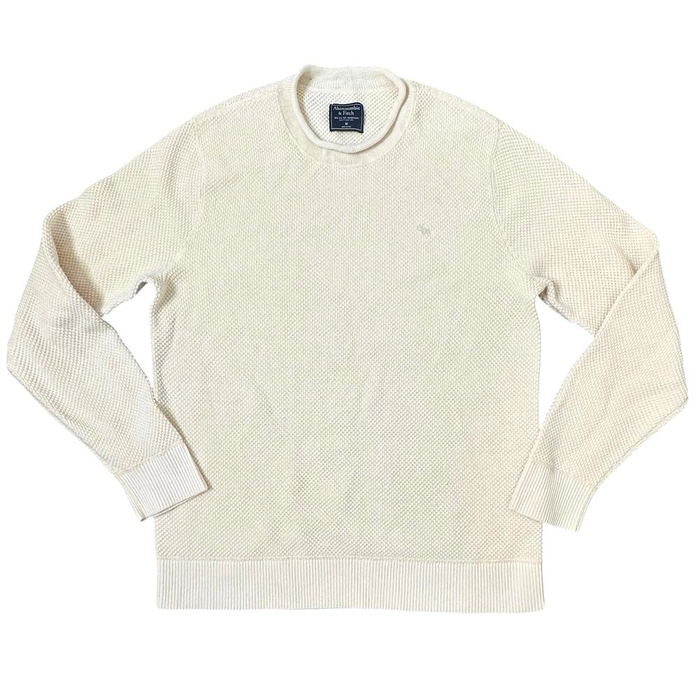 Abercrombie & Fitch Pastel Yellow Rollneck Sweater Cotton Men Medium Knit Waffle